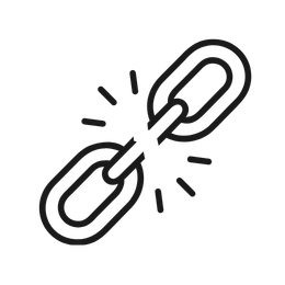 Black outline of a broken chain link with small lines indicating breakage.