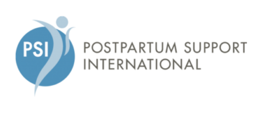 Logo of Postpartum Support International with a blue circular symbol and the organization's name to the right.