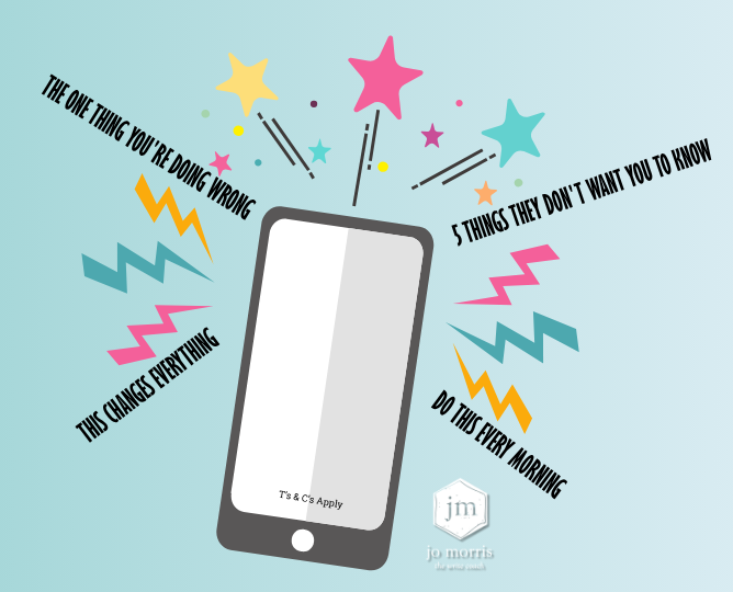 Phone surrounded by confident clickbait claims such as “The one thing you're doing wrong”, contrasted with the more nuanced response “It depends”.