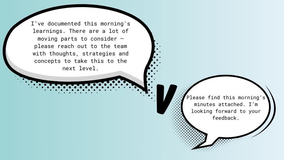 Side-by-side comparison of a complex sentence and a clear, simplified version.