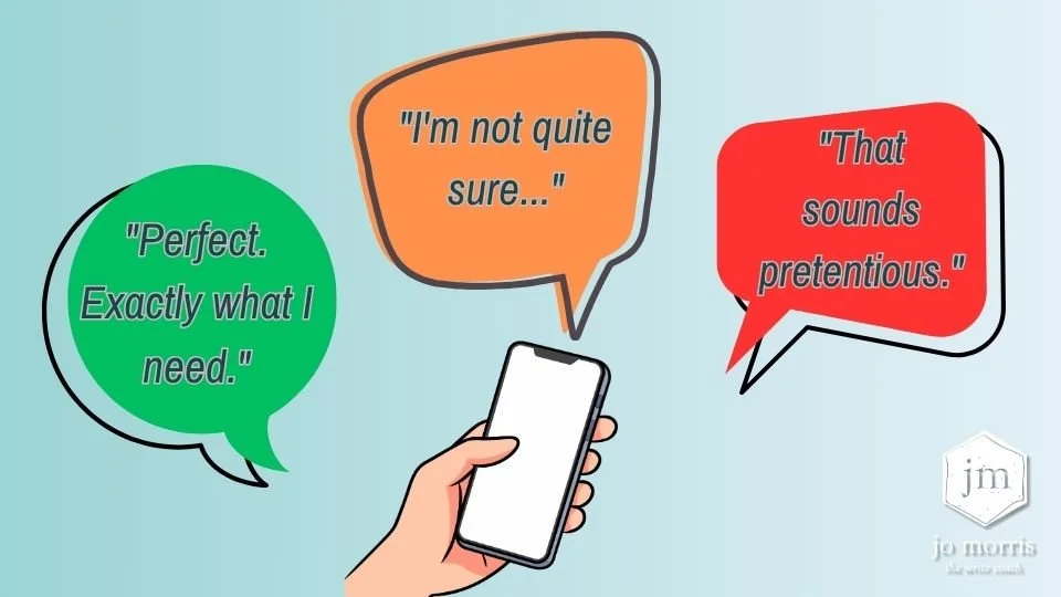 Infographic showing three readers interpreting the same website headline differently—one positive, one uncertain and one negative—illustrating how readers bring their own experiences to written communication.