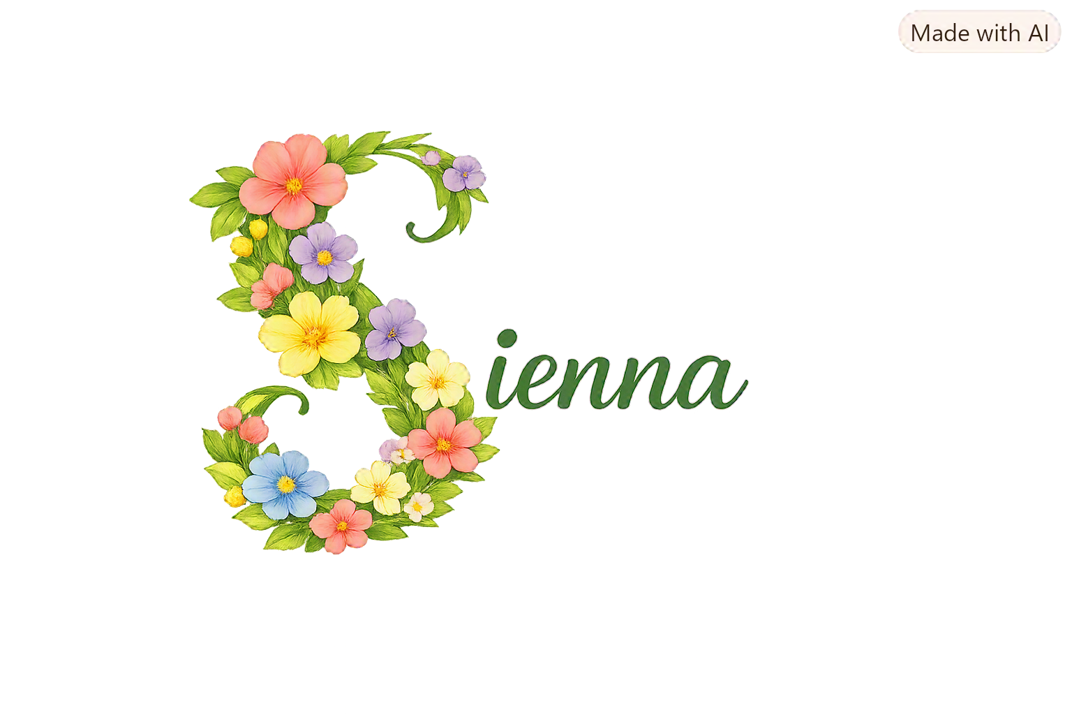 A decorative pattern representing a student's name  written in cursive green text.