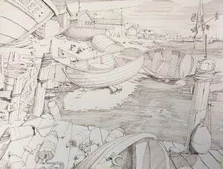 Singing Cockles and Mussels Alive, Alive-oh12 x 16 pen and ink