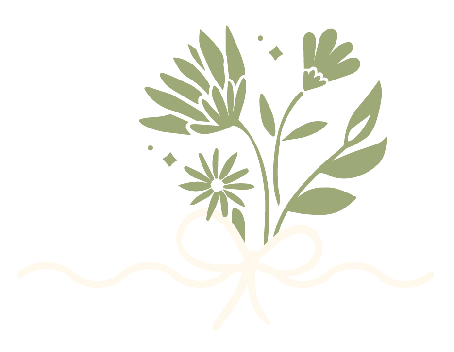 Groen boeket met bloemen en bladeren, vastgemaakt met een strik, op een zwarte achtergrond.