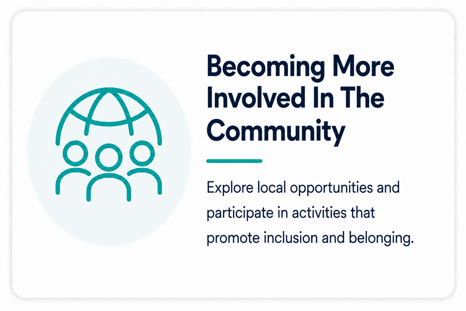 Illustration of a globe with three human figures standing below it, representing community involvement.