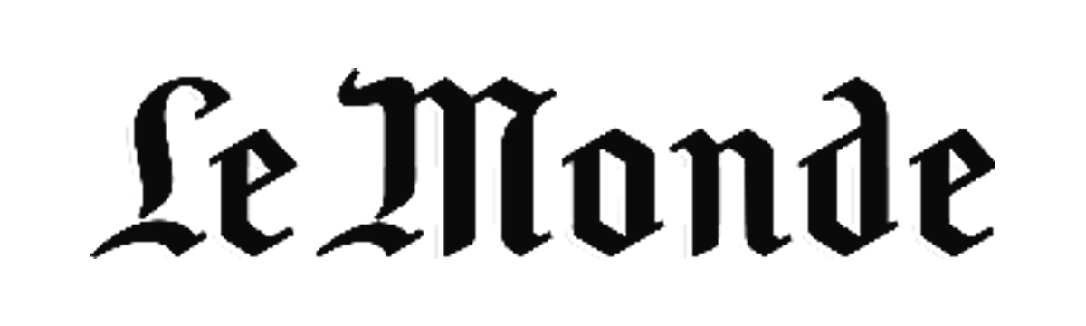 Logo en noir du journal 'Le Monde' en style gothique sur fond blanc.