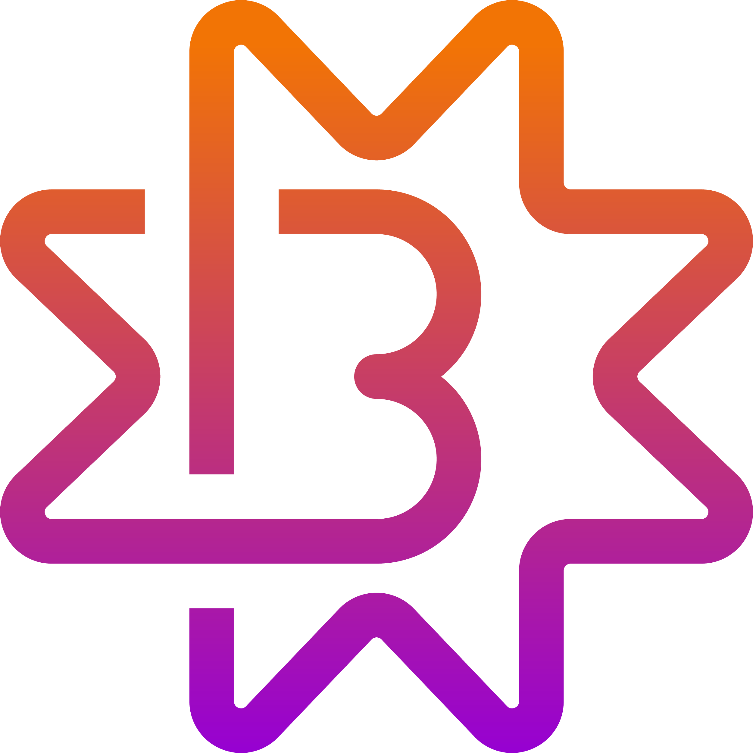 Colorful logo with abstract arrow shape and gradient from orange to purple.