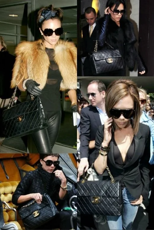 Victoria Beckham carrying the iconic vintage Chanel Posh Bag archive style⁠
