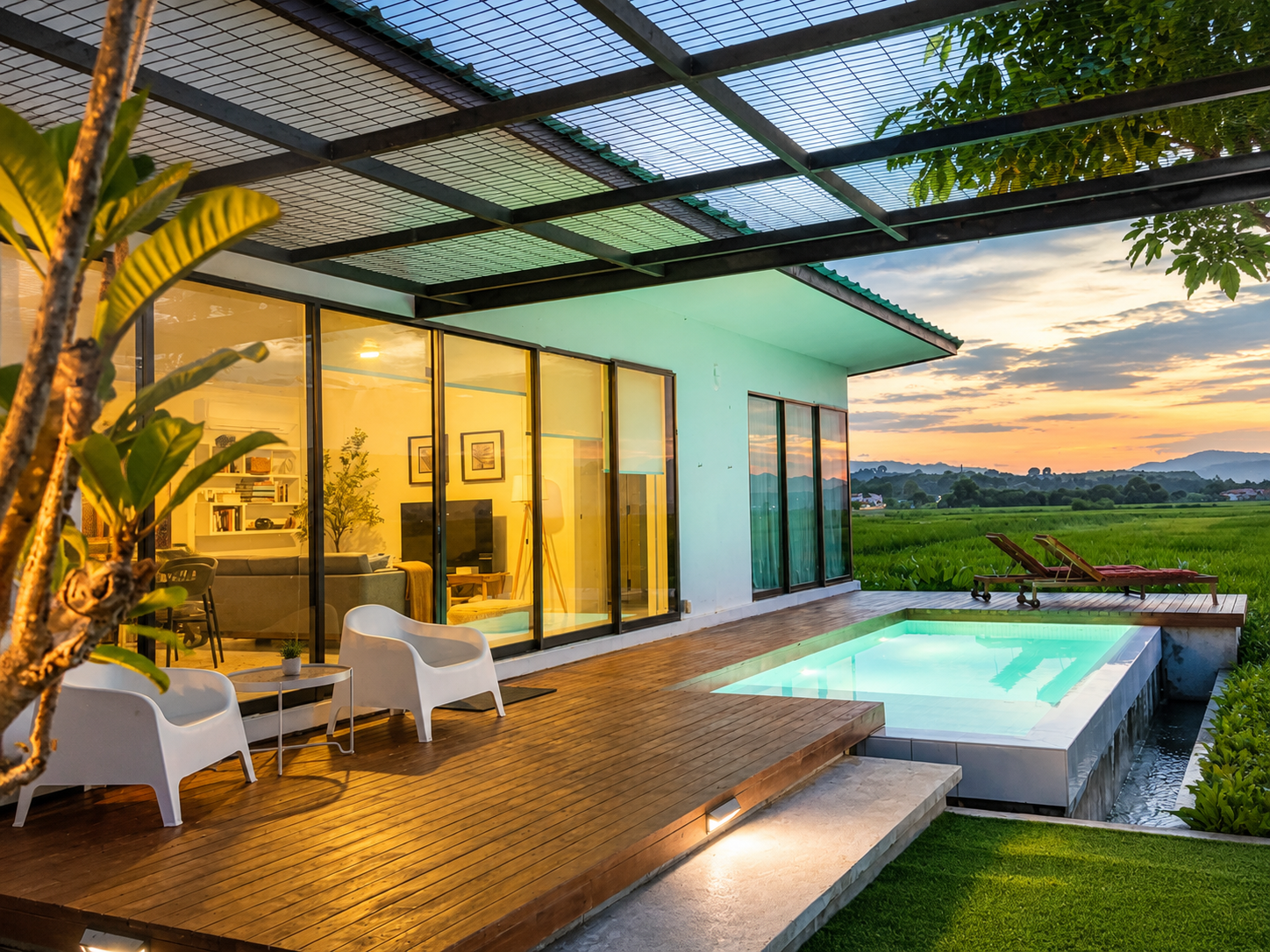 Evening pergola and private pool — where the day ends in style