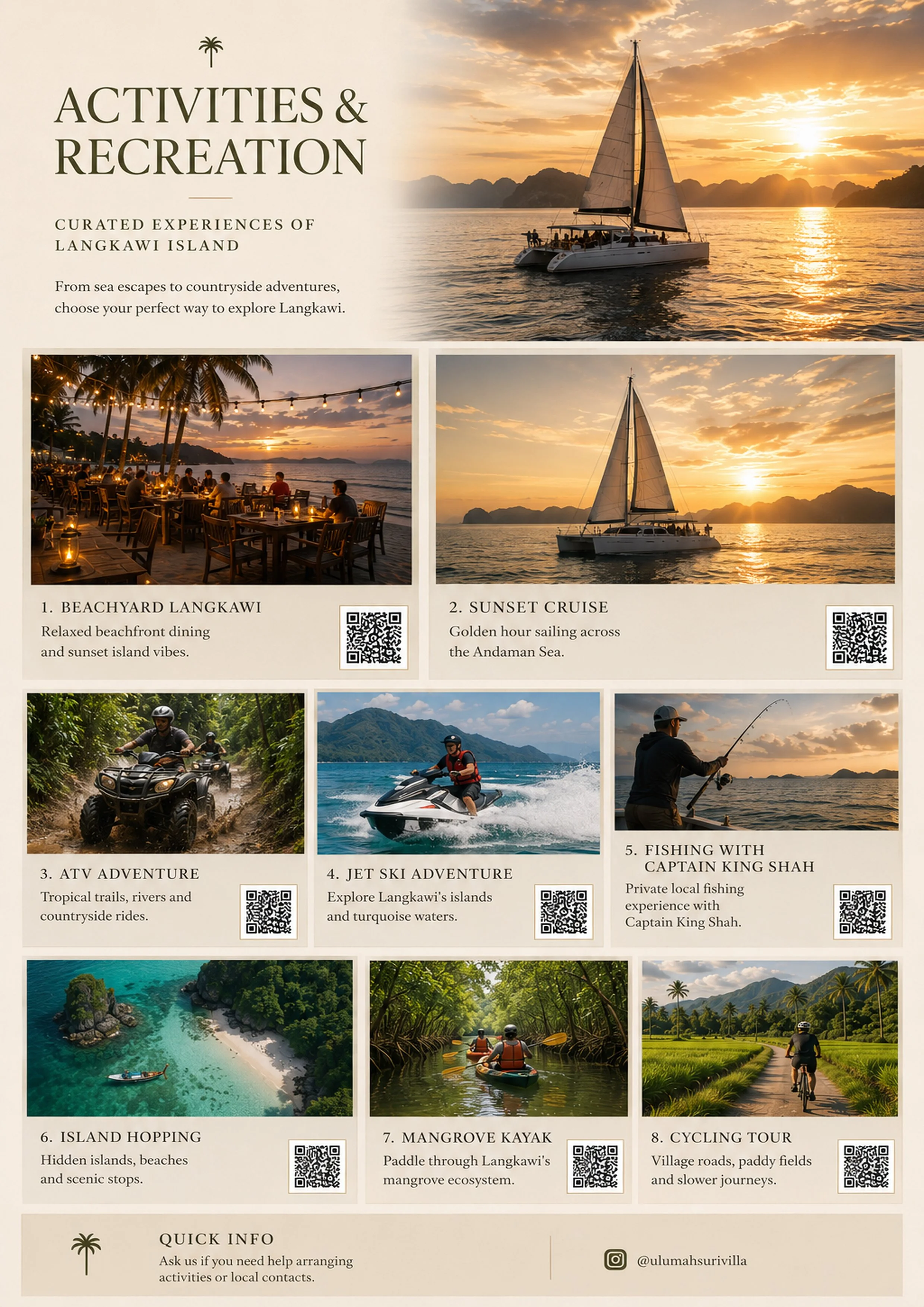 Langkawi activities and recreation guide curated by ULU Mahsuri Villa
