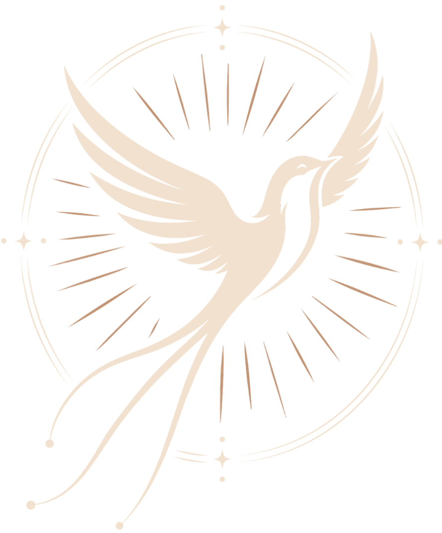 Stilisierter Vogel mit ausgebreiteten Flügeln und feinen Linien