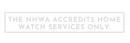Text in gray reads: 'The NHWA accredits home watch services only'.