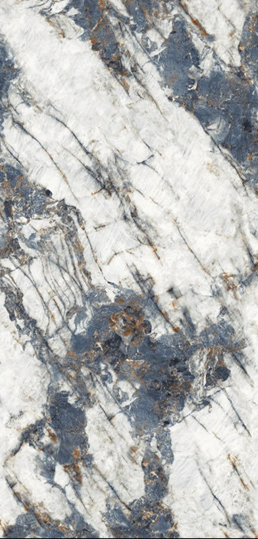 Close-up of a marble surface with white, gray, and gold veining.