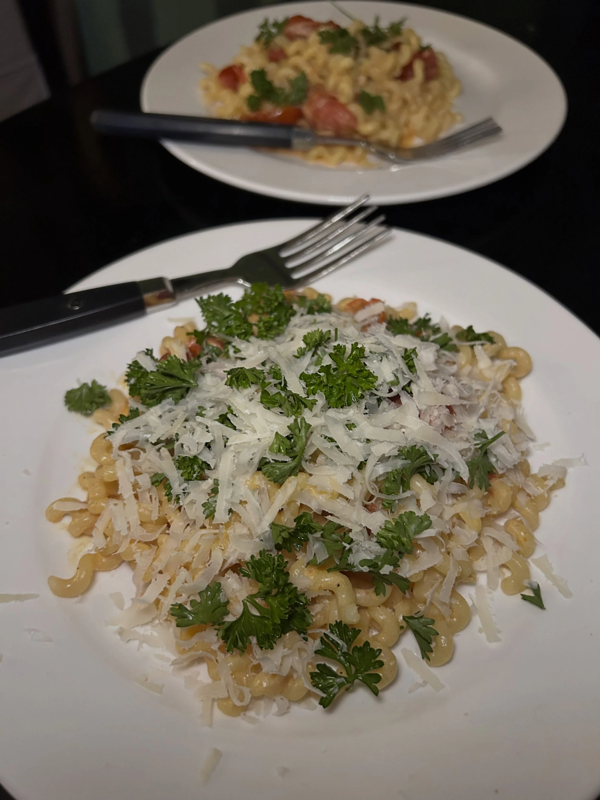 in true sophia &amp; luca fashion, we&rsquo;re sick on our 1 year wedding anniversary. so instead of enjoying our planned dinner @otto_berlin we had a fridge clean out pasta instead. but honestly, no matter what dinner we had tonight we were always g