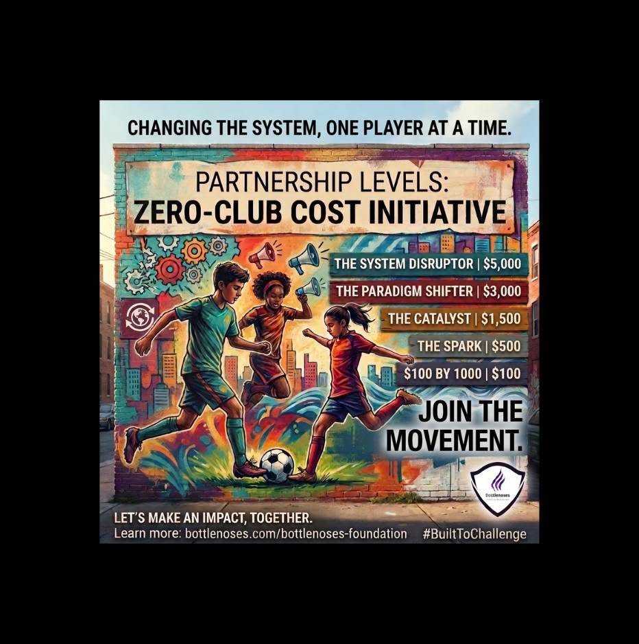 Built to challenge. ⚡️

Youth soccer&rsquo;s "pay-to-play" model leaves too much incredible talent on the sidelines. The Bottlenoses Academy Foundation and Canteraz Soccer Academy are changing the game with our Zero-Club Cost Initiative.

Y