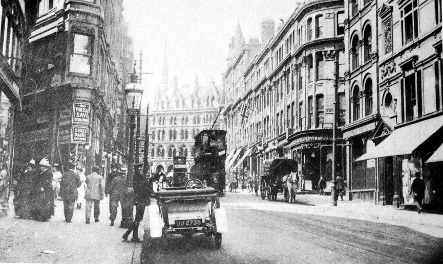 Looking west from Martineau Street towards the now-demolished Cobden Hotel on Corporation Street 1930’s