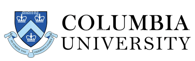 Columbia University logo with a shield featuring three crowns and a chevron, and a banner with Latin text.