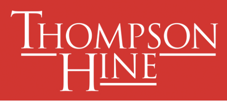 Red background with white text displaying "Thompson Hine" logo