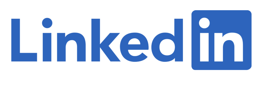 LinkedIn logo with blue text and white background.