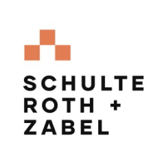 Logo of Schulte Roth + Zabel featuring a geometric orange symbol and black text.