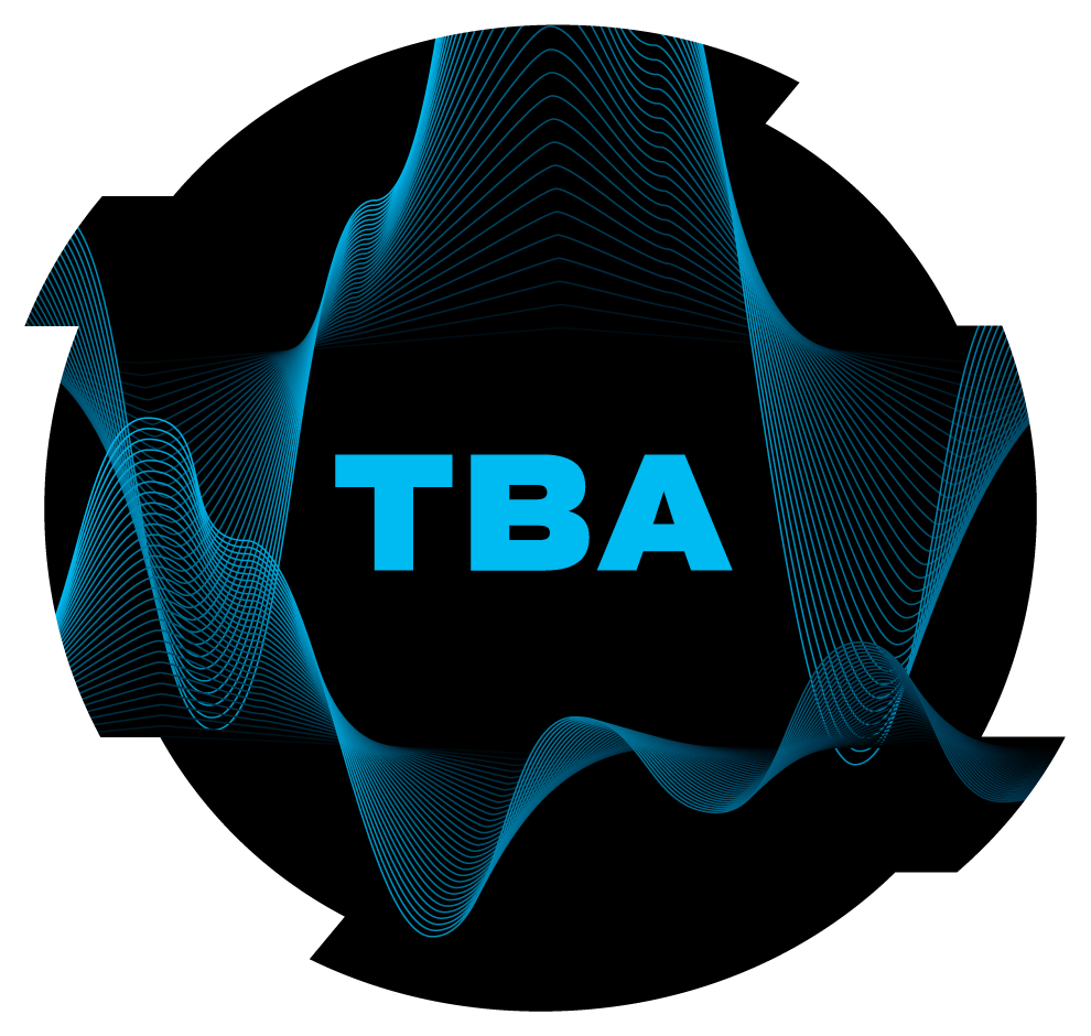 Grafikk med blå linjer og teksten "TBA" i midten på svart bakgrunn.