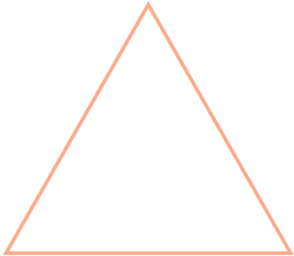 A neon sign in the shape of an upright triangle with the words 'LOVE' inside in capital letters.