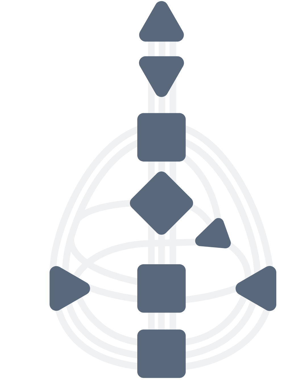 Ein abstraktes, geometrisches Kunstwerk mit einer zentralen zweidimensionalen Figur aus schwarzen, weißen und grauen Formen, die an ein komplexes Design erinnert.