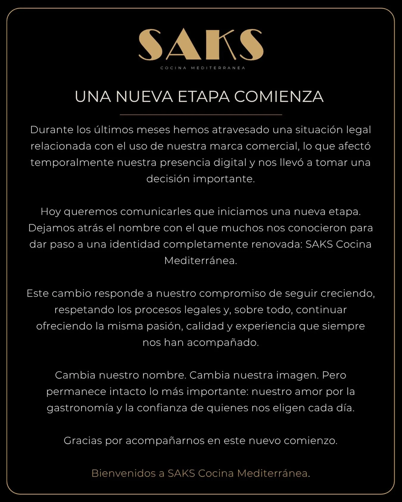 Te invitamos a seguirnos en nuestra cuenta principal @saks.cocina.mediterranea