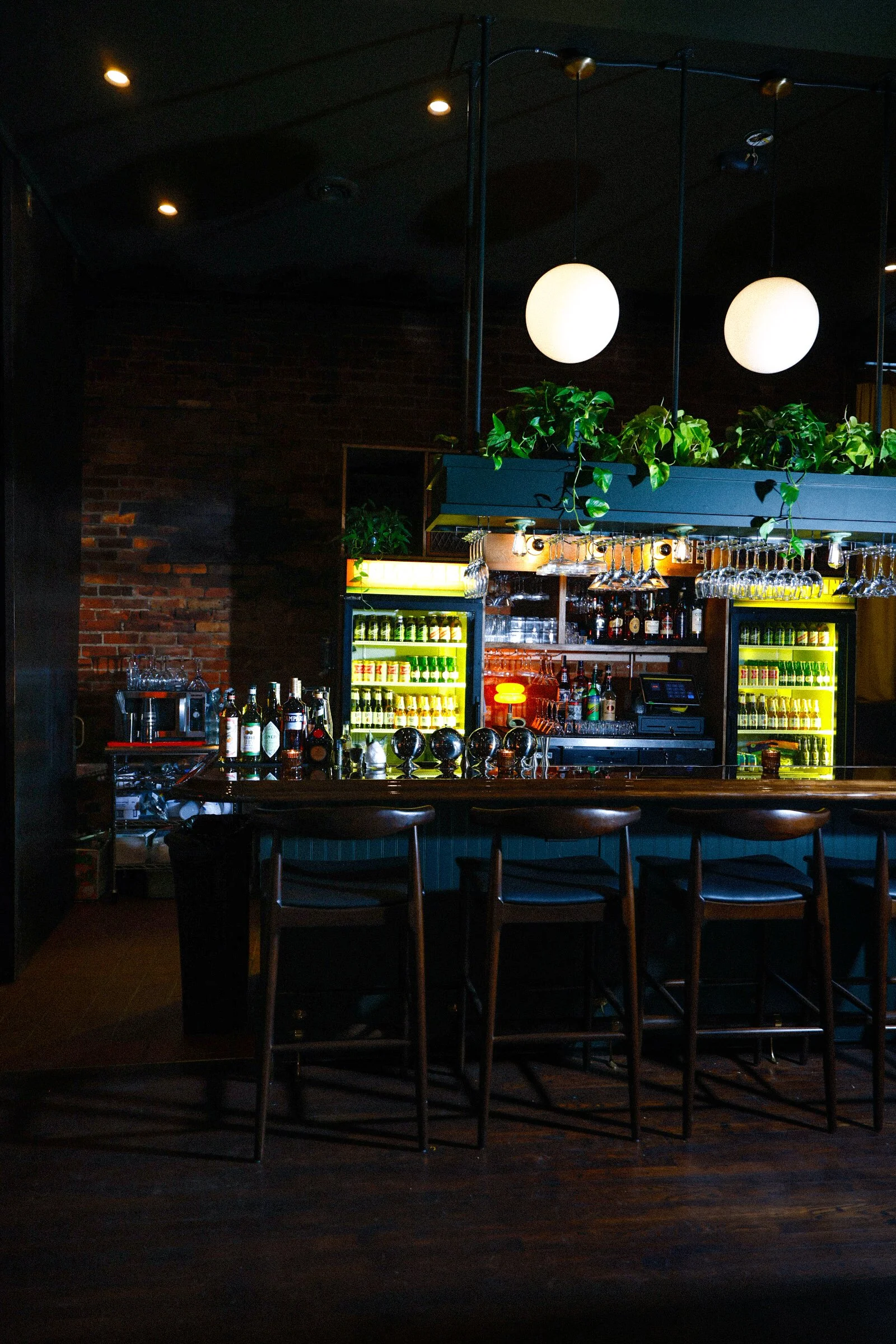 Barstools at a 1970s themed bar