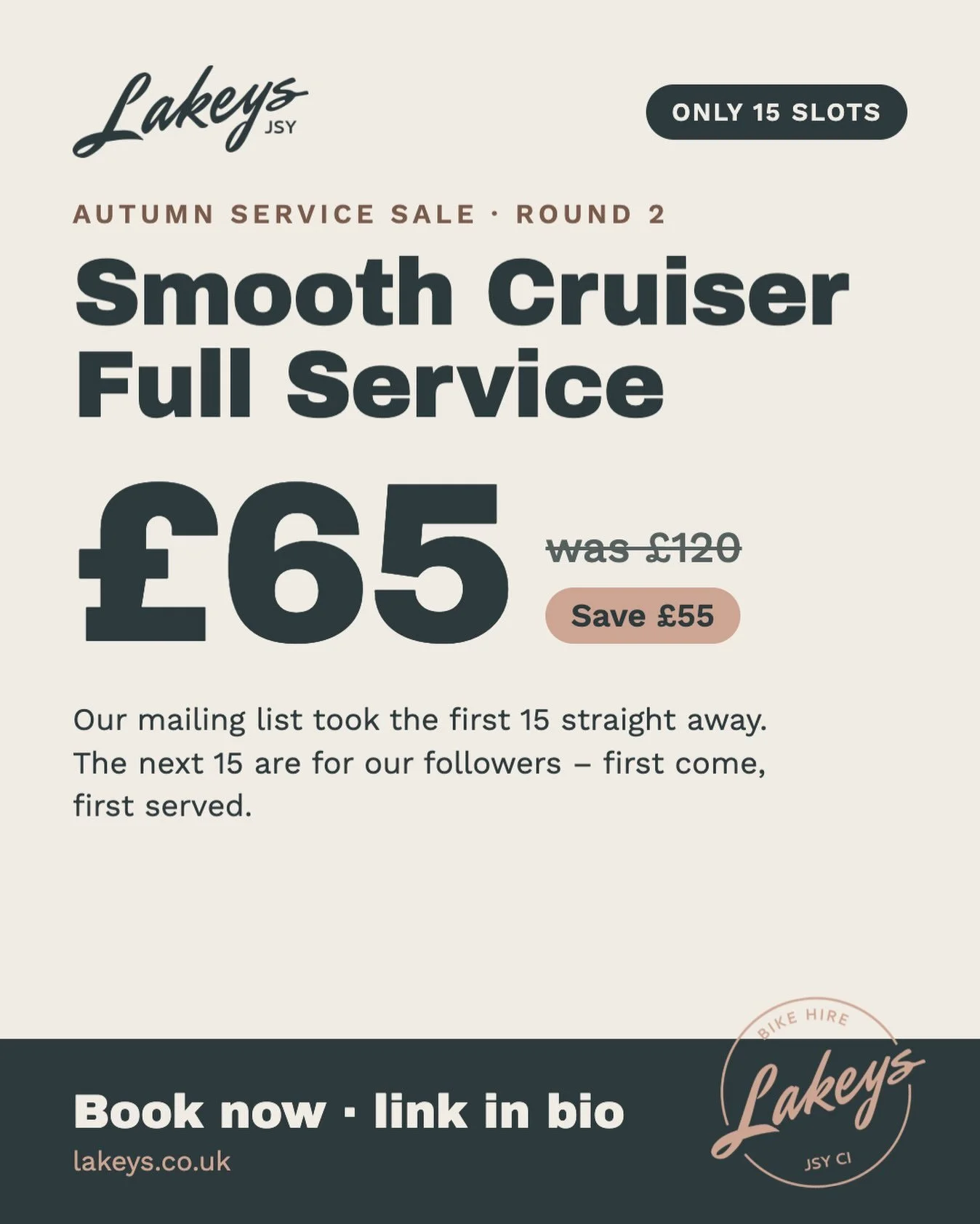 Round two of our Autumn Service Sale! 🍂

Our mailing list snapped up the first 15 slots straight away, so here are 15 more, just for our followers.

Smooth Cruiser Full Service: &pound;65 (normally &pound;120).
First come, first served. 

Book here 