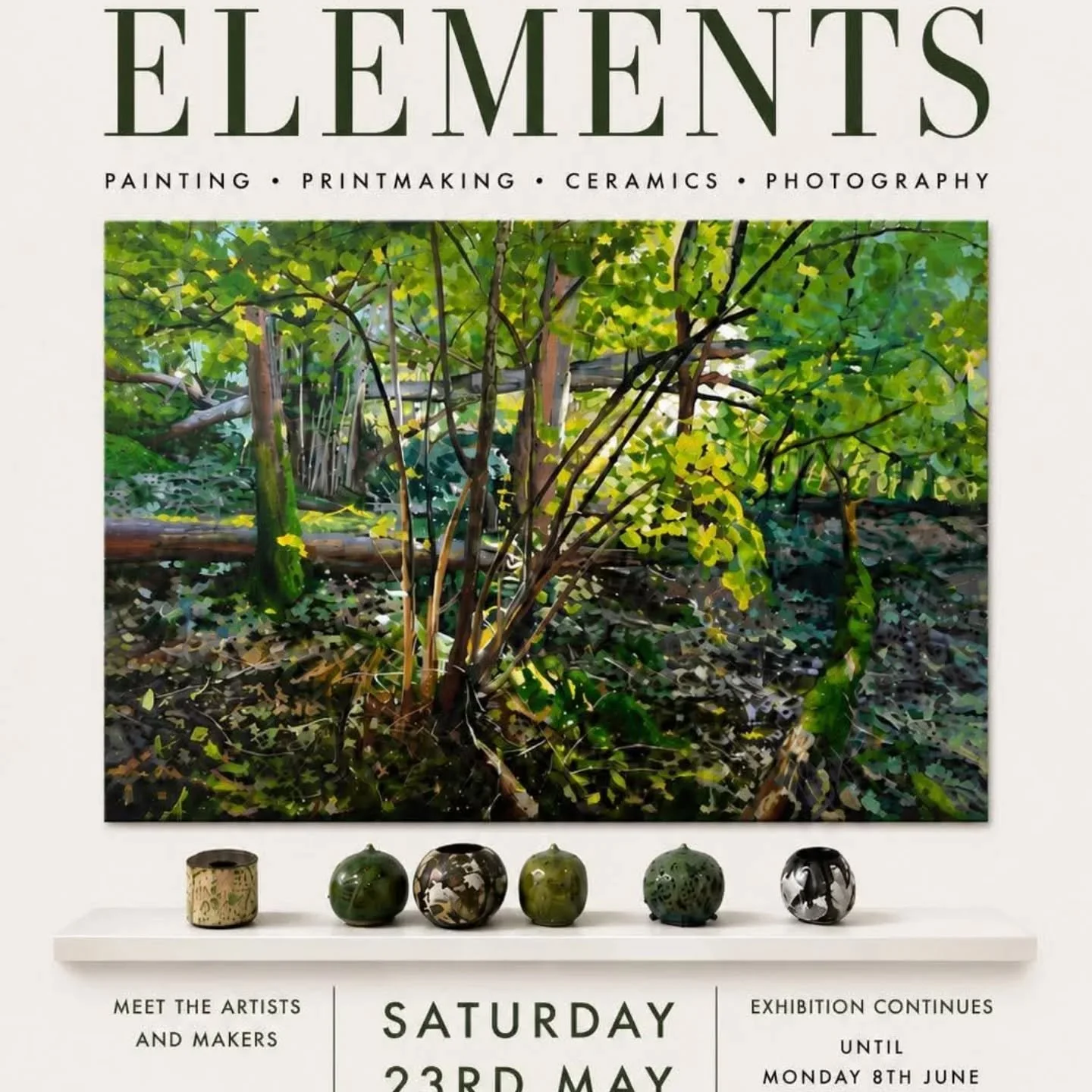SAVE THE DATE 🎨🎨🎨

&lsquo;ELEMENTS&rsquo; at Sou&rsquo;-Sou&rsquo; West is a curated exhibition of painting, printmaking, ceramics and photography.

Featuring work by Honorary Academicians Alison Summerfield  and Phil Creek alongside a collection 
