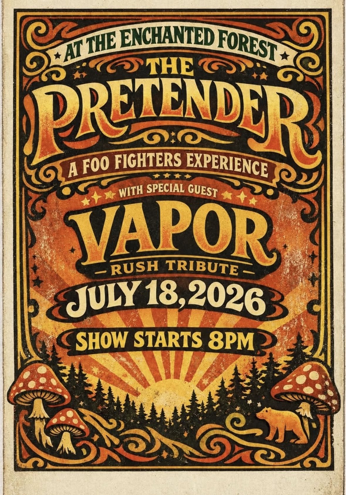 VAPOR/ Rush Tribute w The Pretender Foo Fighter Experience @ The Enchanted Forest