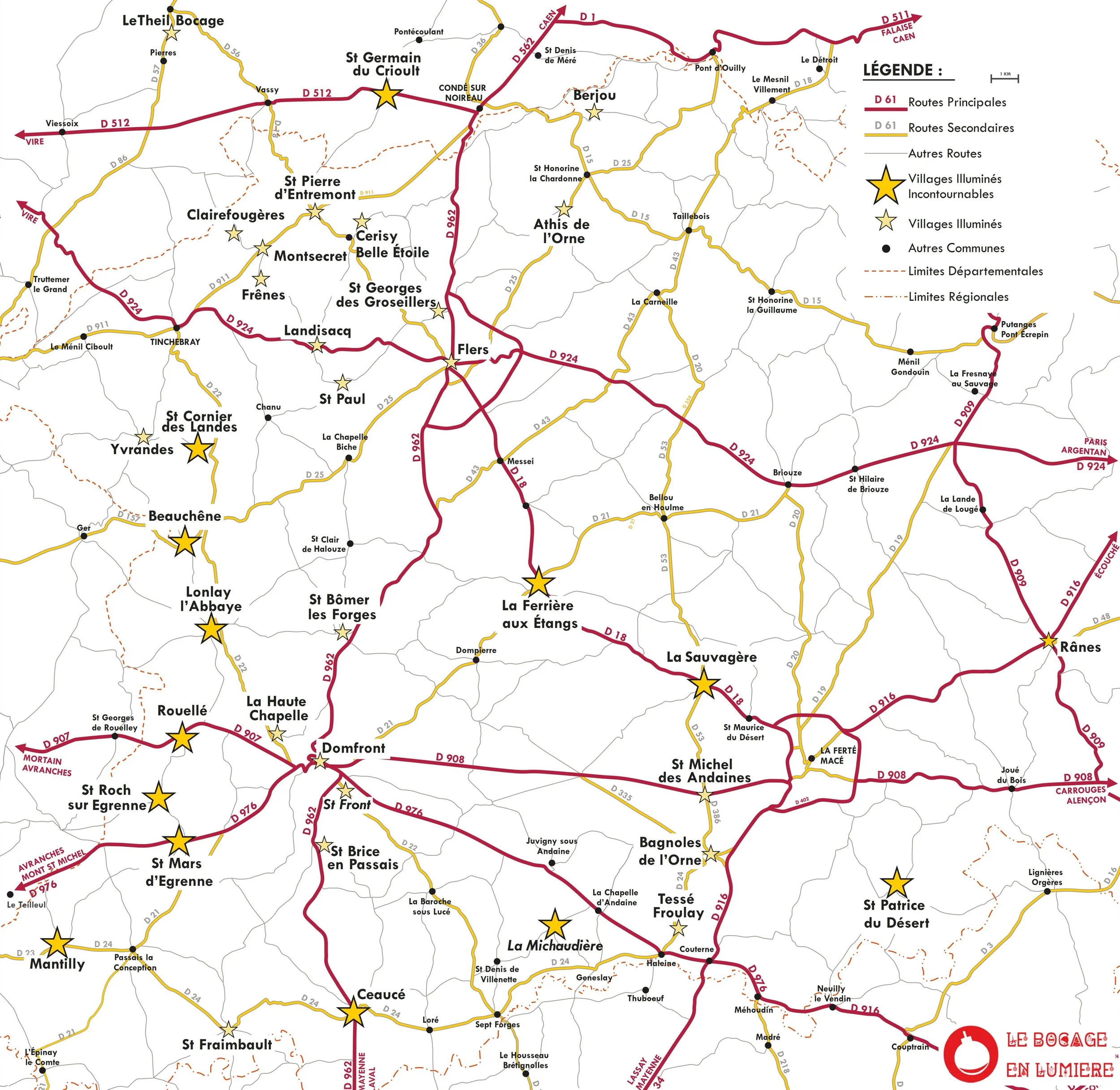 The map showing the Villages Illuminés to be visited near Le Tertre Ceaucé