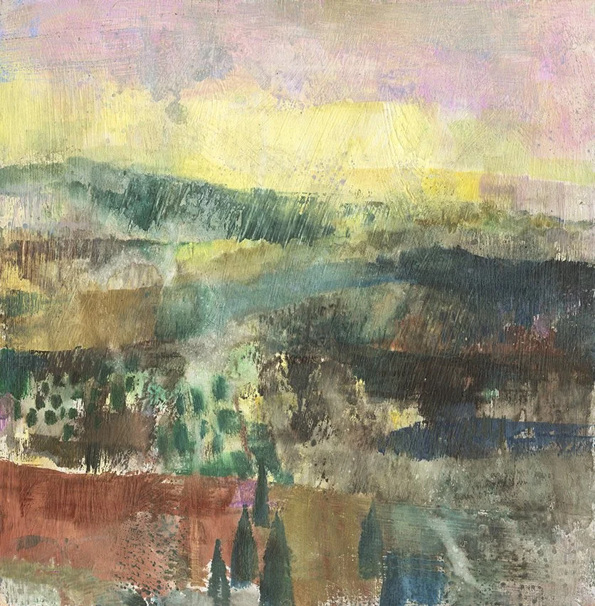 Pink sunrise. Gouache on masonite. 12 x 12. SOLD 