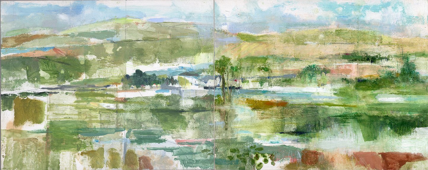 Mountain paths. Gouache on wood panel, 8 × 20 in.