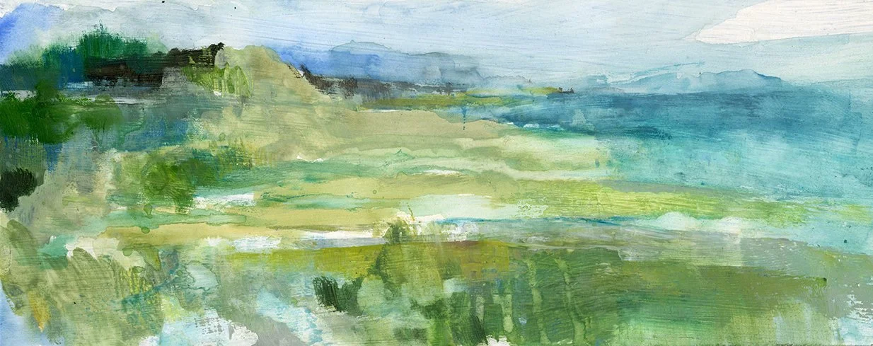 Seaside march. 
Gouache on wood panel, 18 × 8 in.