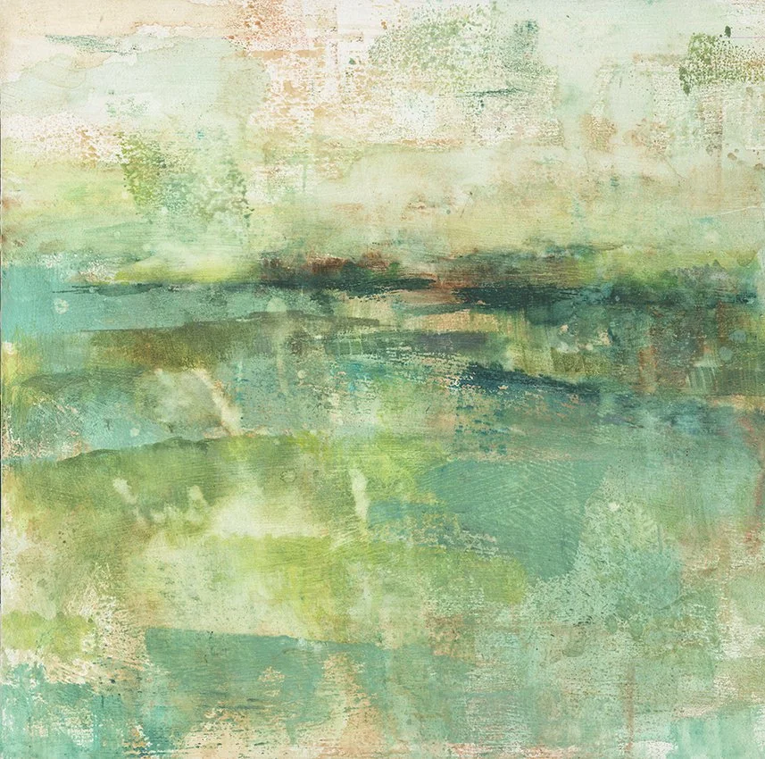 Sea and land in spring. 
Gouache on wood panel, 12 × 12 in.
