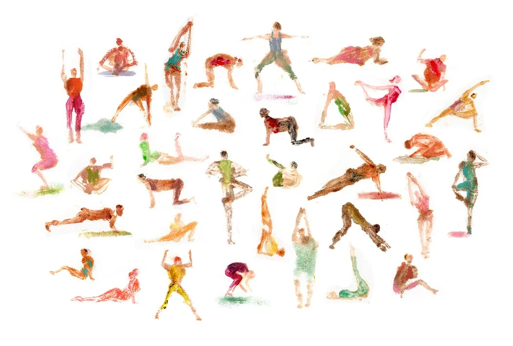 Print of yoga poses. 11 x 17. Oil on paper originals.