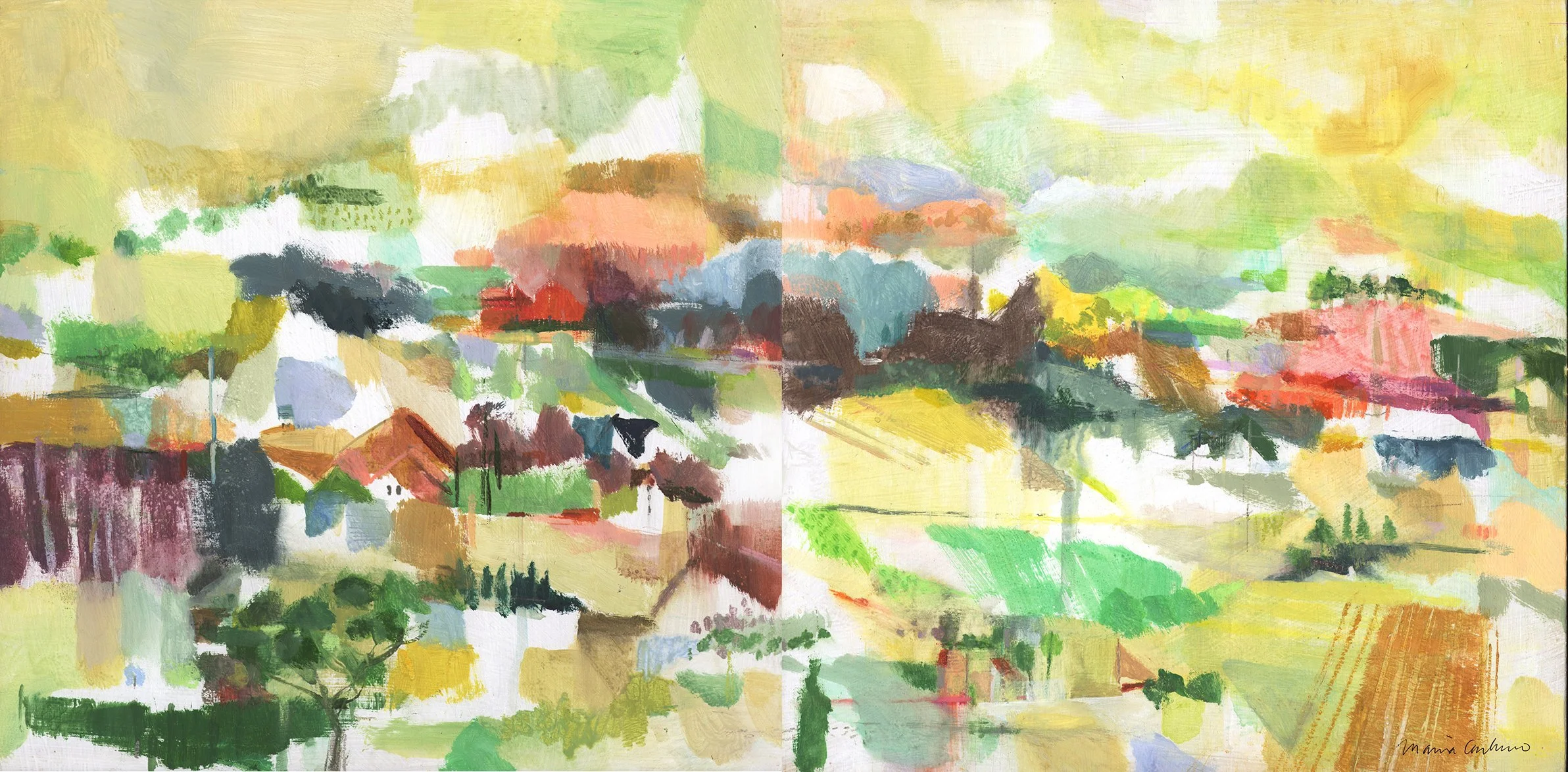 Sumer hs lingered. Gouache on masonite, 12 × 24 in.