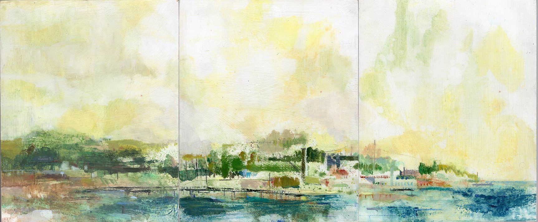 Bridges (triptych). Gouache on wood panel, 10 x 24 in.