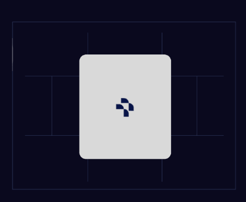 A card with a geometric logo in the center, on a digital interface background.