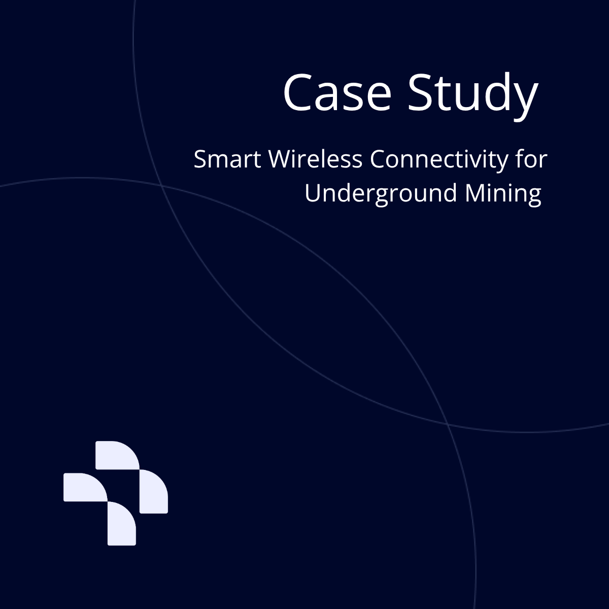 Cover slide of a case study presentation titled 'Smart Wireless Connectivity for Underground Mining' with a dark blue background, white text, and a geometric logo in the lower-left corner.