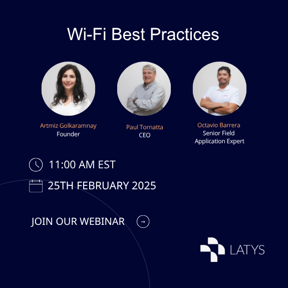 Webinar announcement featuring headshots of three speakers: Artmiz Golkaramny, founder; Paul Tornatta, CEO; Octavio Barrera, senior field application expert, scheduled for February 25, 2025, at 11:00 AM EST, with LATYS logo.