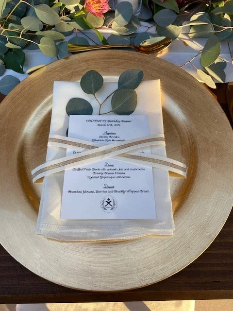 A custom menu and luxury dinner party setting prepared by Chef Dean for a dinner party in Arcadia, AZ