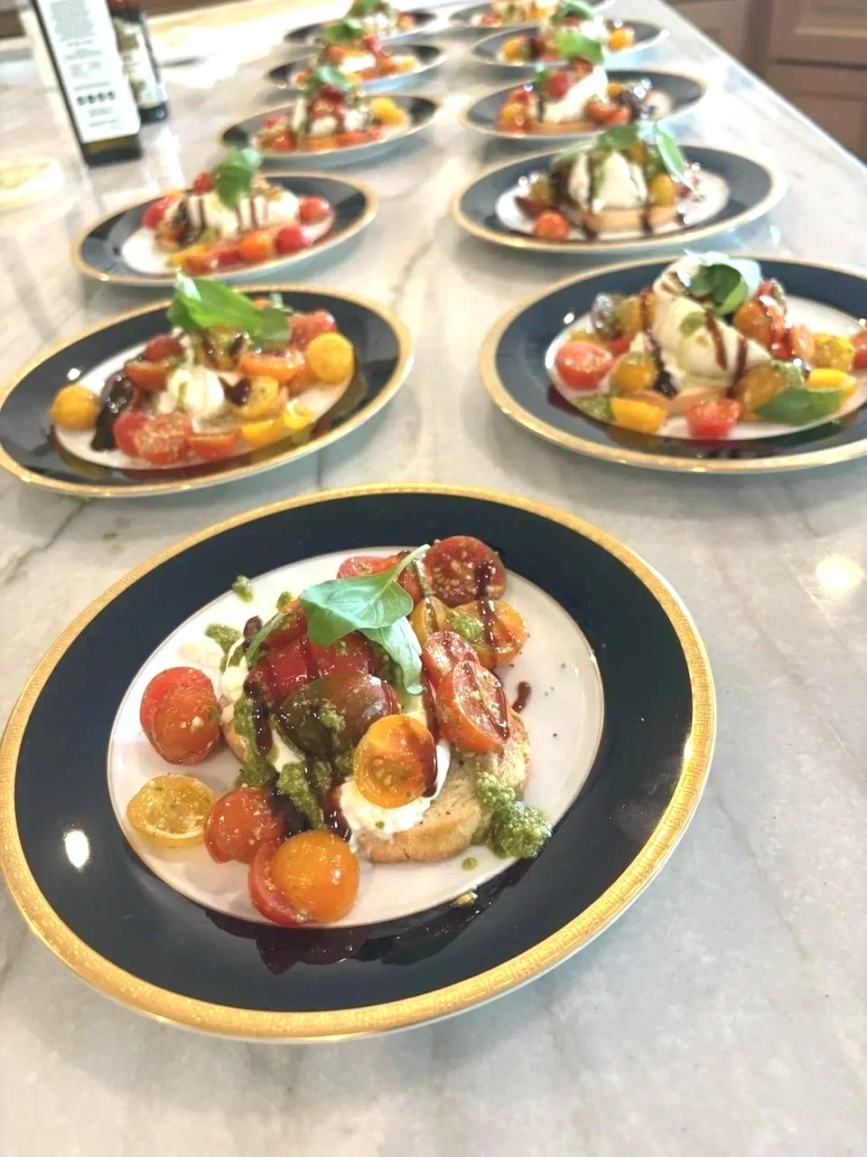Gourmet heirloom tomato caprese appetizers custom-catered by a Scottsdale personal chef.