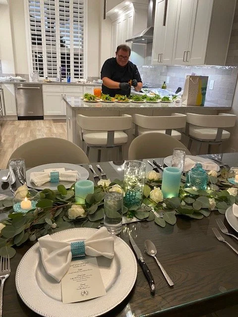 Personal Chef prepping a multi-course private dinner party in a luxury Scottsdale home kitchen