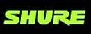 Shure logo in lime green on a black background