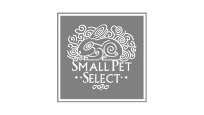 Close-up of a label with the text 'SMALL PET SELECT' and decorative floral design above it.