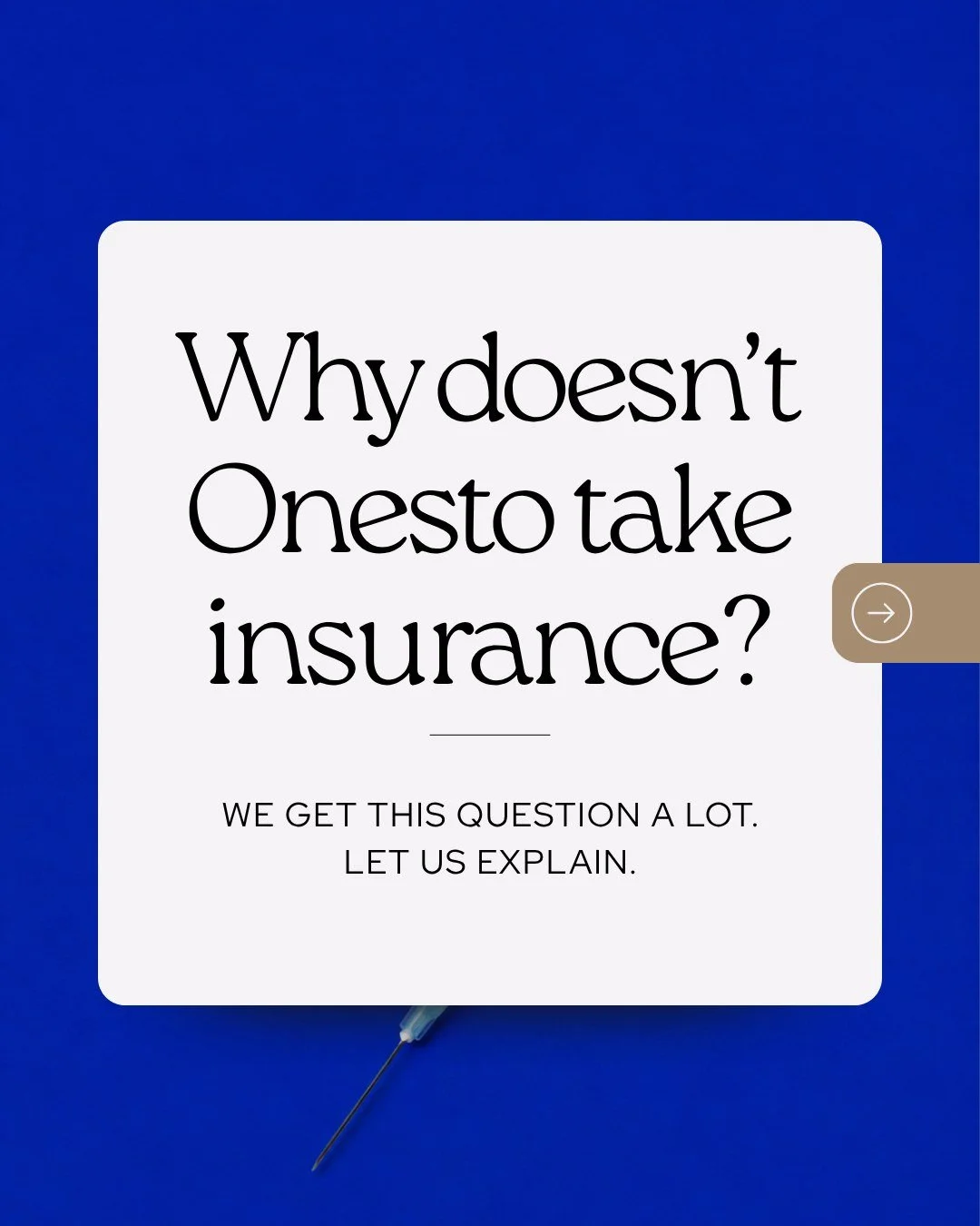 We get this question a lot: &ldquo;Why doesn&rsquo;t Onesto take insurance?&rdquo;

The honest answer? Because we want to care for patients differently.

Insurance-based appointments can often feel rushed, limited, and focused on checking a box. At O