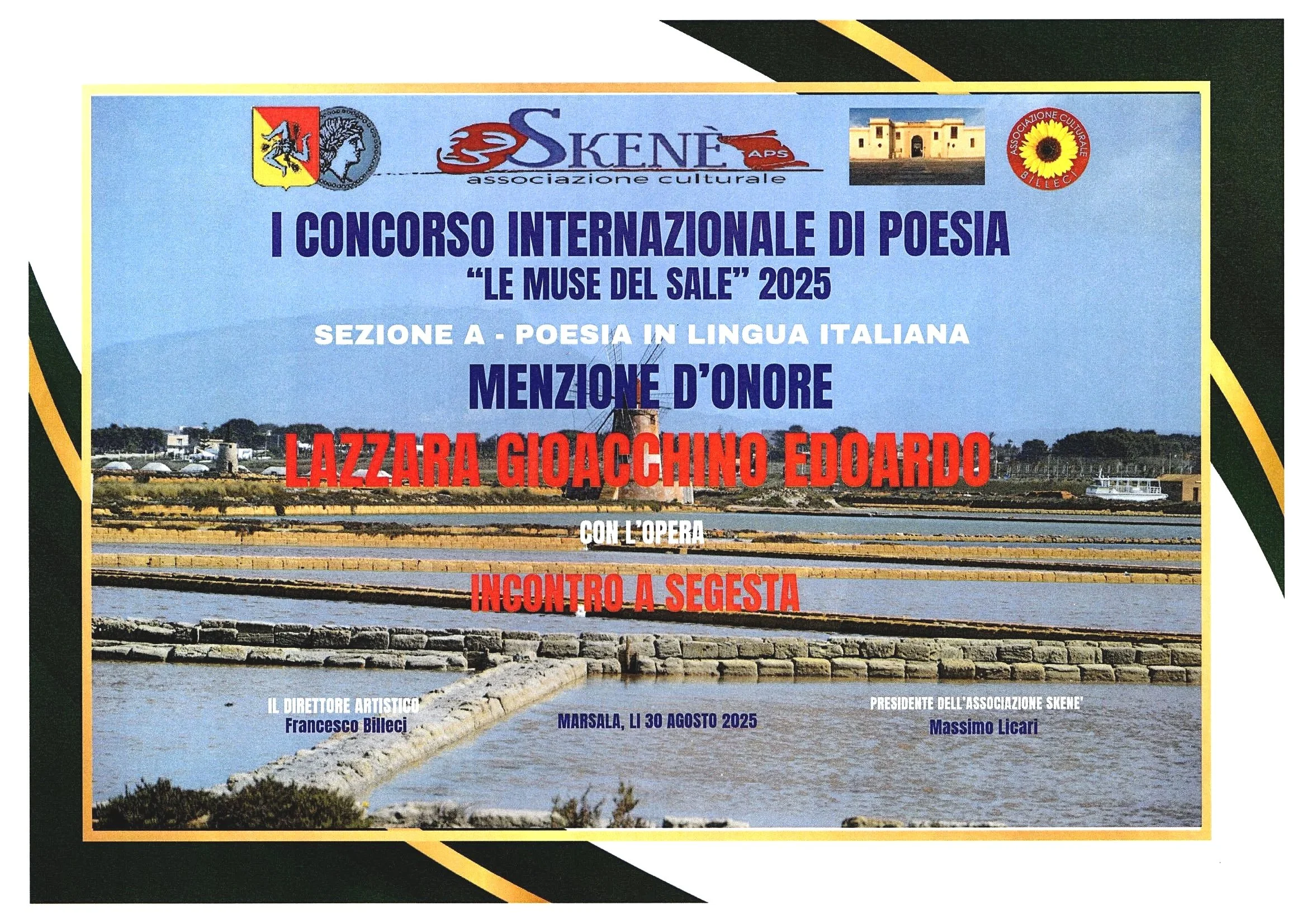 Locandina dell'evento culturale con informazioni sul concorso di poesia 'Le Muse del Sale' 2025, dettagli su premi, date e organizzatori